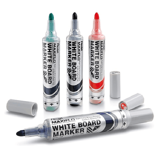 Pentel Maxiflo Whiteboard Marker Bullet Point 2.1mm Assorted Colours Set 4 MWL5-4 - SuperOffice