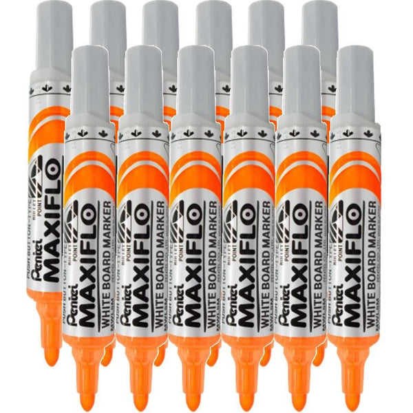 Pentel Maxiflo Whiteboard Marker Bullet Point 2.1mm Orange Box 12 mwl5-f (Box 12) - SuperOffice