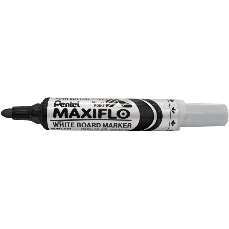 Pentel Maxiflo Whiteboard Marker Bullet Point Tip 2.1mm Black Box 12 MWL5-A (Box 12) - SuperOffice
