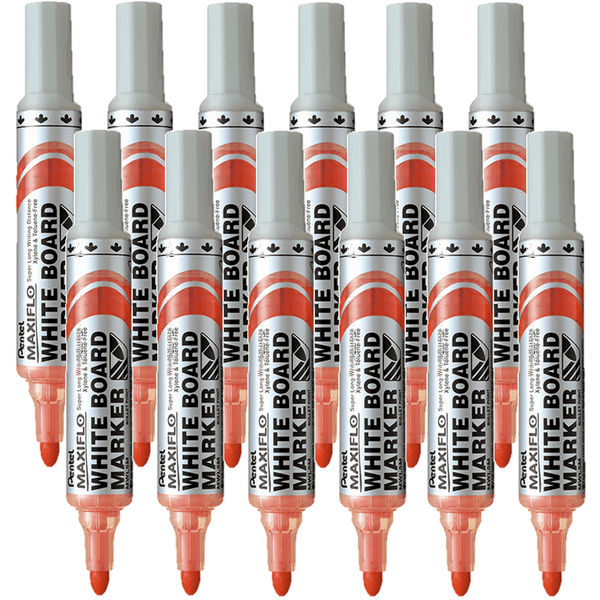 Pentel Maxiflo Whiteboard Marker Bullet Point Tip 2.1mm Red Box 12 MWL5-B (Box 12) - SuperOffice