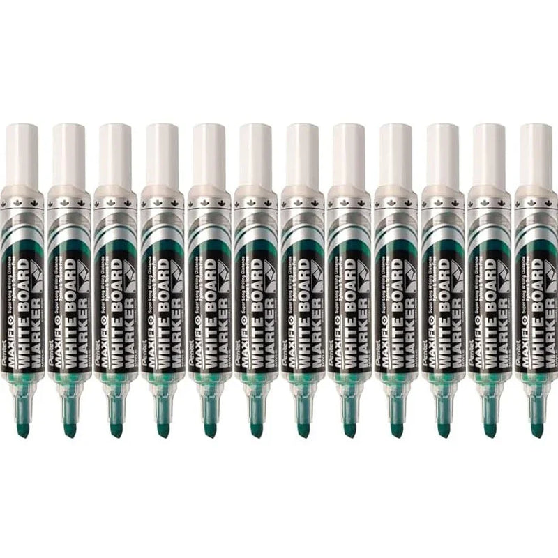 Pentel Maxiflo Whiteboard Marker Chisel Point 7mm Green Box 12 MWL6-D (Box 12) - SuperOffice