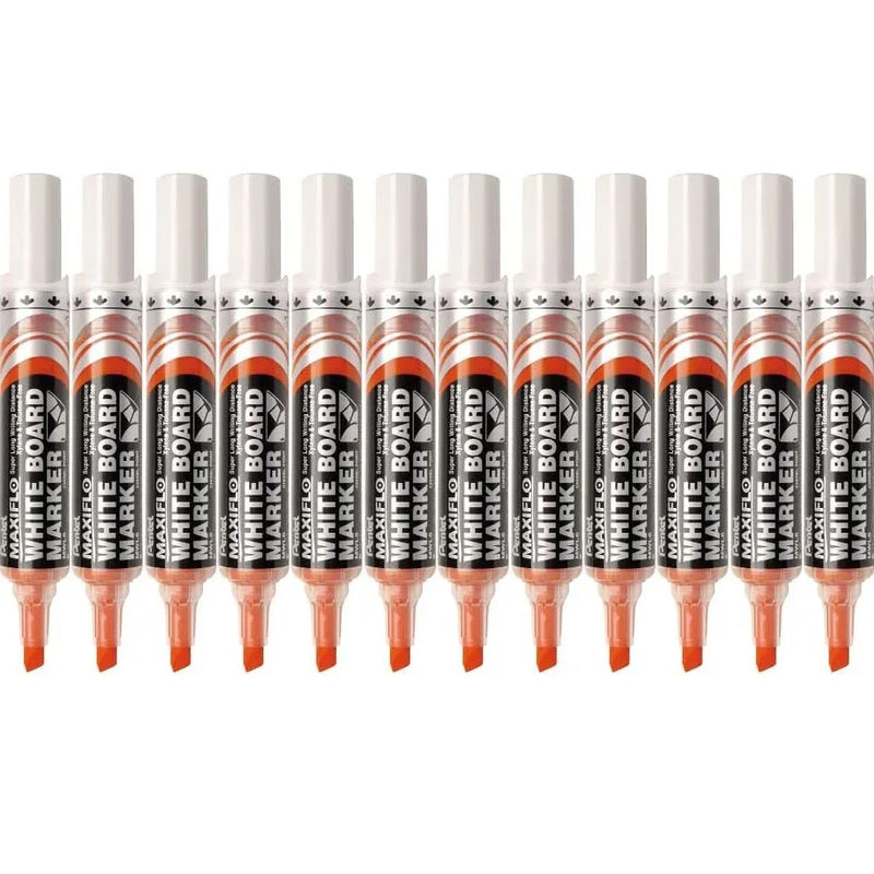 Pentel Maxiflo Whiteboard Marker Chisel Point 7mm Red Box 12 MWL6-B (Box 12) - SuperOffice