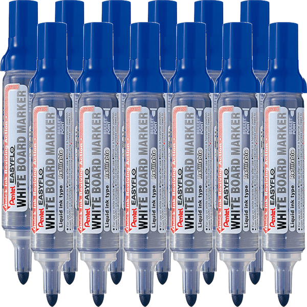 Pentel MW50M Easyflo Whiteboard Marker Bullet Point Blue Box 12 MW50M-C (Box 12) - SuperOffice