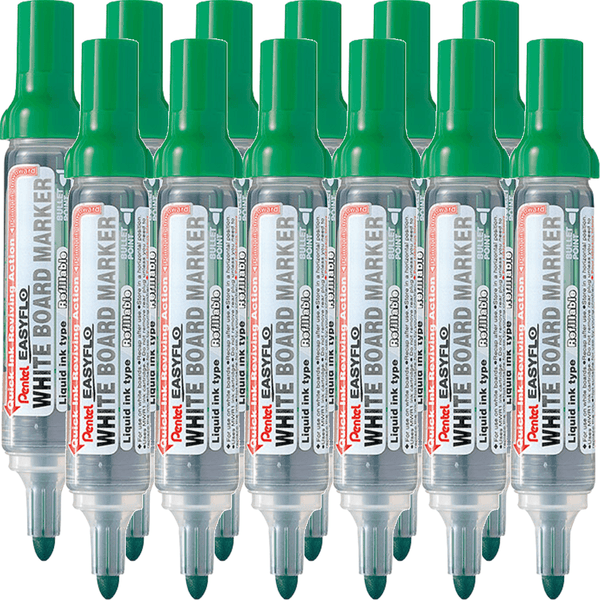 Pentel MW50M Easyflo Whiteboard Marker Bullet Point Green Box 12 MW50M-D (Box 12) - SuperOffice