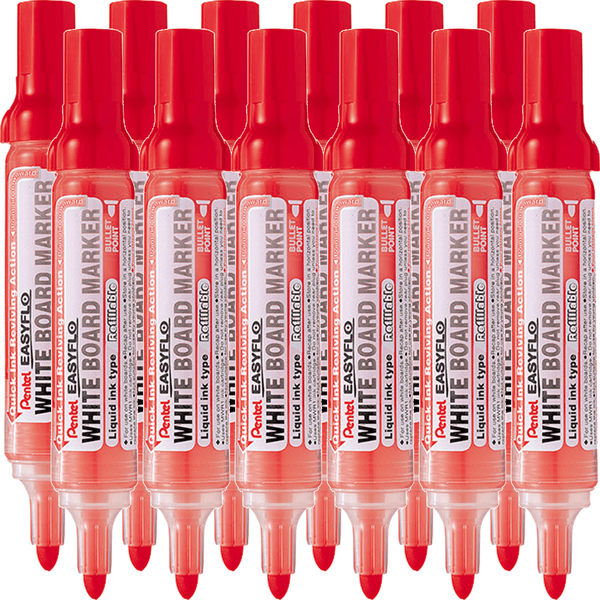 Pentel MW50M Easyflo Whiteboard Marker Bullet Point Red Box 12 MW50M-B (Box 12) - SuperOffice