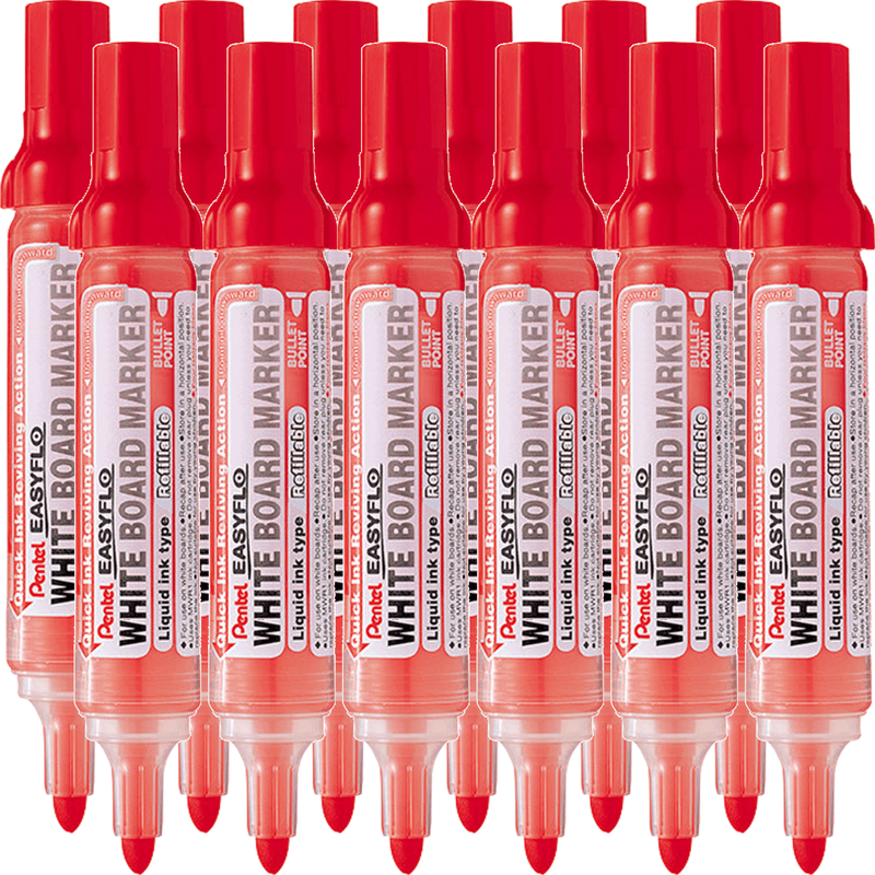 Pentel MW50M Easyflo Whiteboard Marker Bullet Point Red Box 12 MW50M-B (Box 12) - SuperOffice