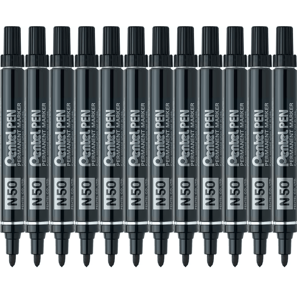 Pentel N50 Permanent Marker Bullet Tip 1.5mm Black Box 12 N50A (Box 12) - SuperOffice