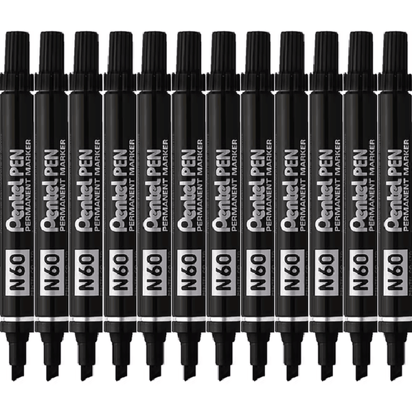Pentel N60 Permanent Marker Chisel Point Black Box 12 N60-A (Box 12) - SuperOffice