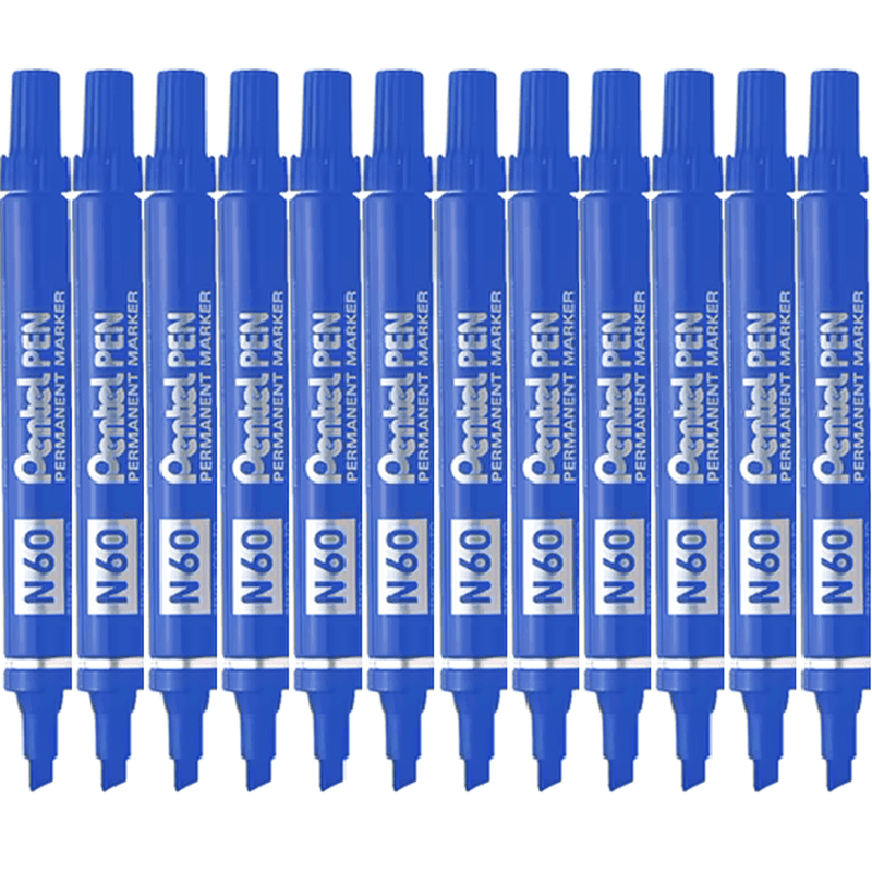 Pentel N60 Permanent Marker Chisel Point Blue Box 12 N60-C (Box 12) - SuperOffice