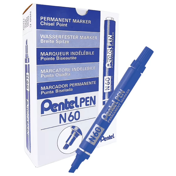 Pentel N60 Permanent Marker Chisel Point Blue Box 12 N60-C (Box 12) - SuperOffice