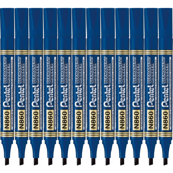 Pentel N860 Permanent Marker Chisel Point Blue Box 12 N860-C - SuperOffice