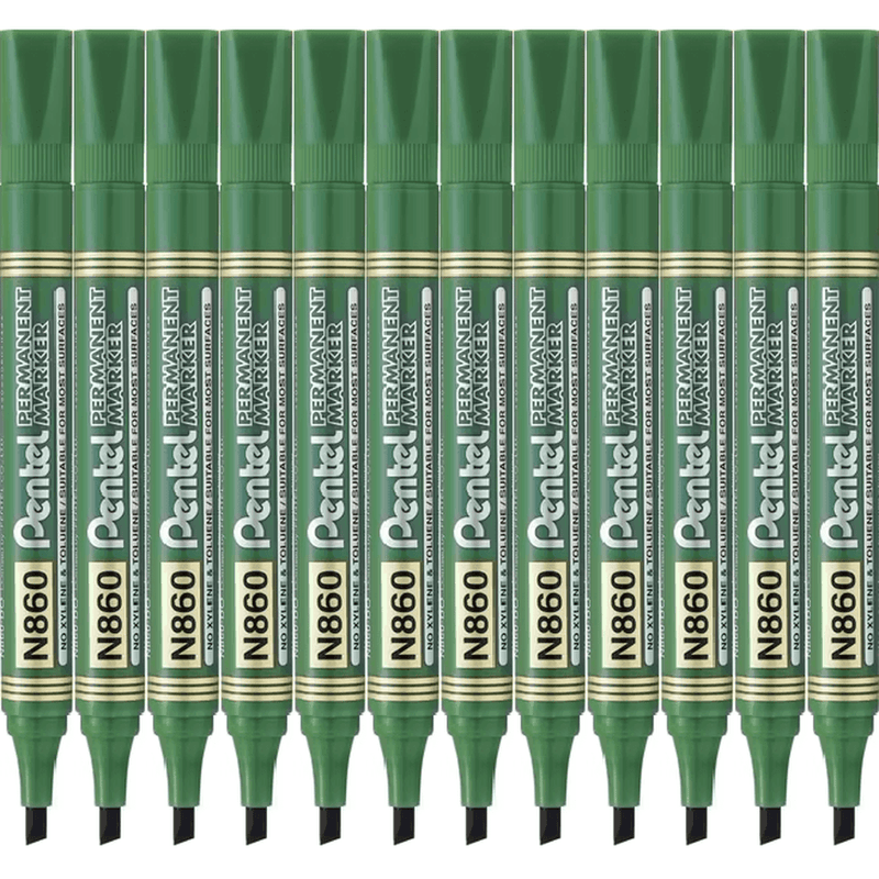 Pentel N860 Permanent Marker Chisel Point Green Box 12 N860-D - SuperOffice