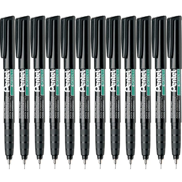 Pentel NMF50 Green Label Permanent Marker 0.5mm Black Box 12 NMF50A (Box 12) - SuperOffice