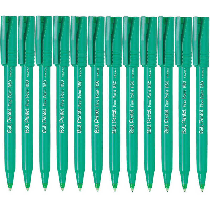 Pentel R50 Rollerball Pen Fine 0.8mm Green Box 12 R50-D (Box 12) - SuperOffice
