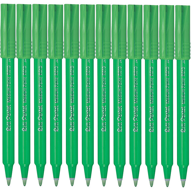 Pentel R510 Ball Pens 1.0mm Green Box 12 Rollerball R510D (Box 12) - SuperOffice
