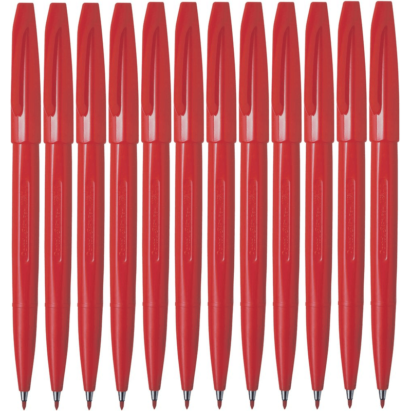 Pentel S520 Sign Pen Medium Fibre Tip 0.8mm Red Box 12 S520-B (Box 12) - SuperOffice