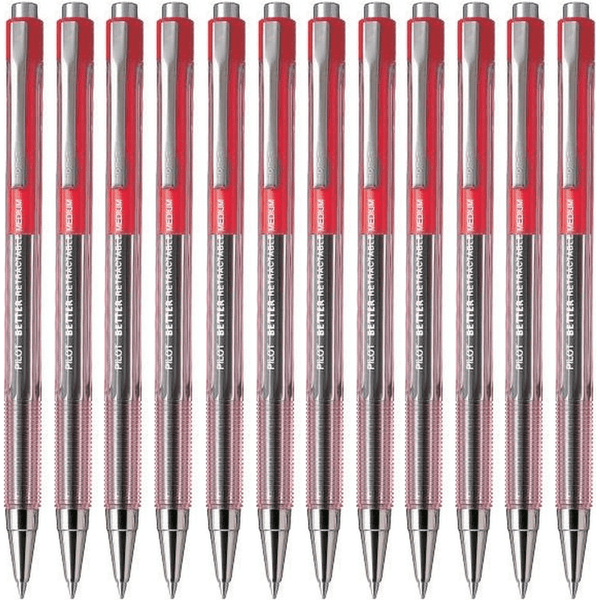 Pilot Better Retractable Ballpoint Pen 1.0mm Medium Red Box 12 BP145M (Red Med Box 12) - SuperOffice