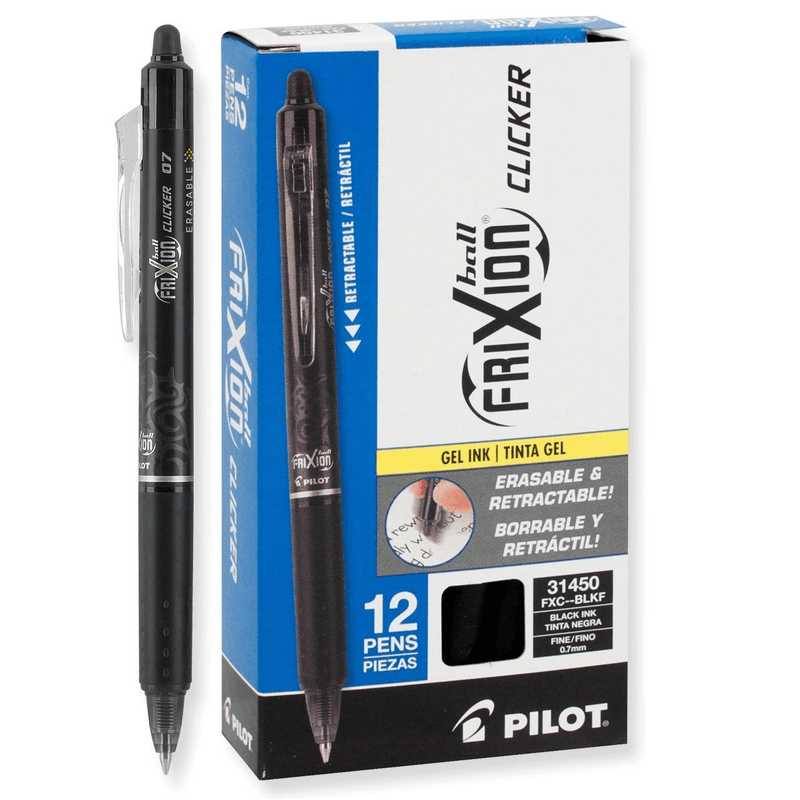 Pilot Frixion Clicker Erasable Gel Ink Pen 0.7mm Black Box 12 BLRTFR7B - SuperOffice
