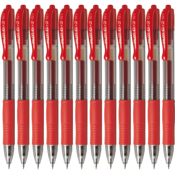 Pilot G2 Gel Ink Pen Retractable 0.7mm Fine Red Box 12 G-2 BLG27R/622511 (Box 12) - SuperOffice