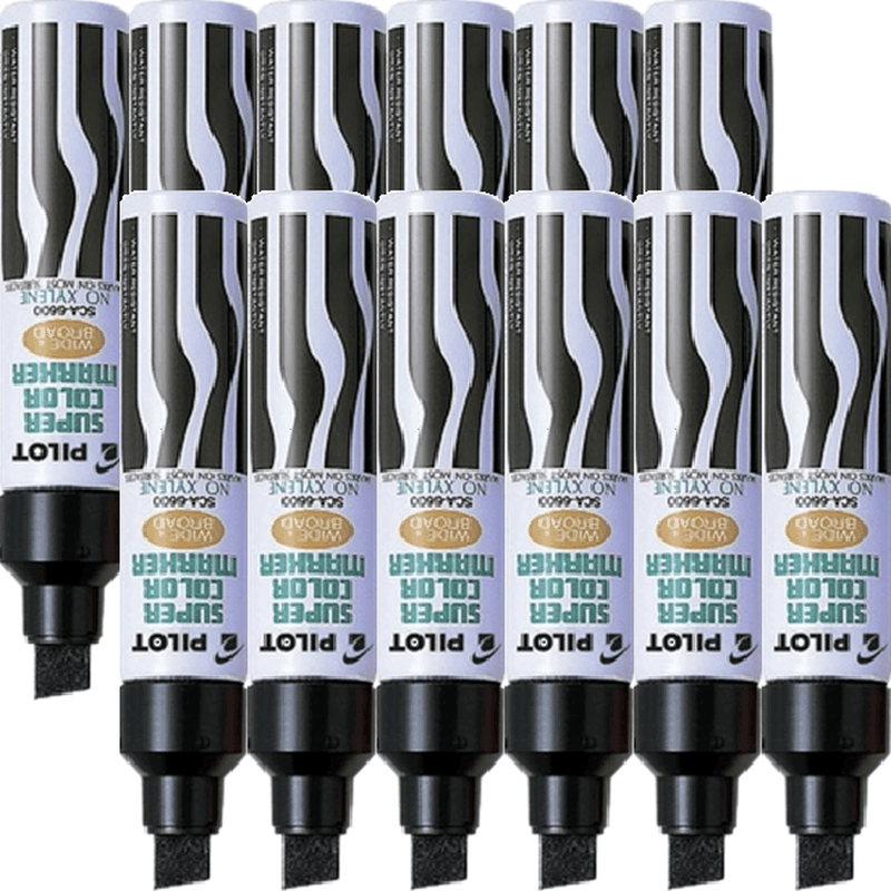 Pilot SCA-6600 Jumbo Marker Chisel Broad Thick Tip Nib 10mm Black Box 12 619201 (Box 12) - SuperOffice