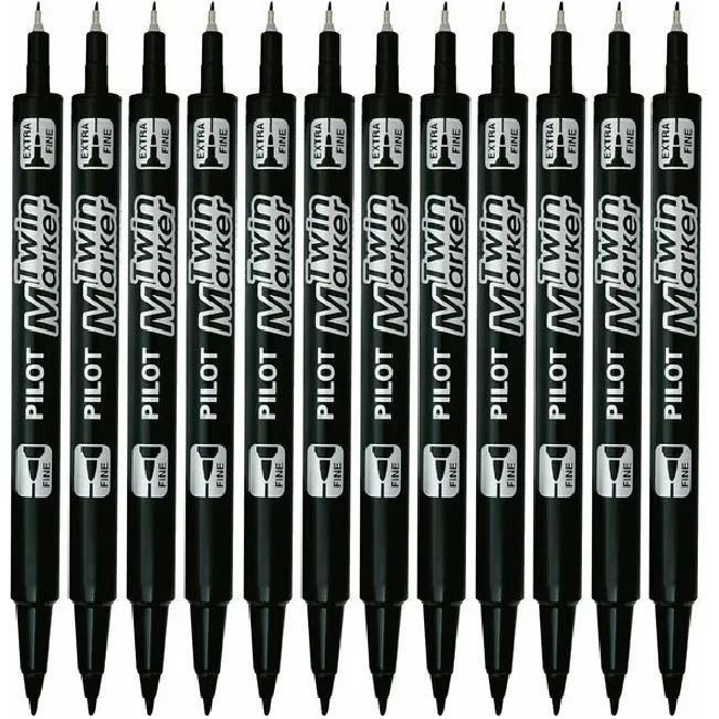 Pilot SCA-TM Twin Permanent Marker Extra Fine/Fine Black Box 12 603661 (Box 12) - SuperOffice