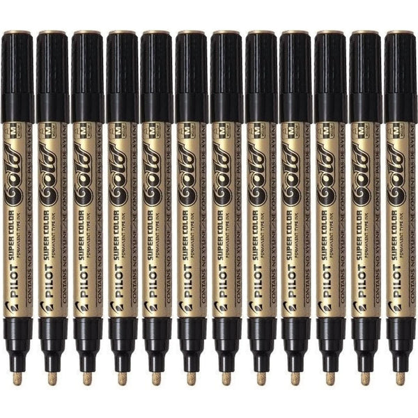 Pilot Super Colour Permanent Marker Medium 4.5mm Gold Box 12 605611 (Box 12) - SuperOffice