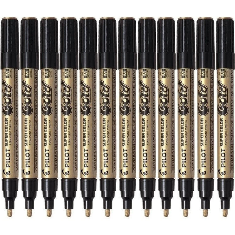 Pilot Super Colour Permanent Marker Medium 4.5mm Gold Box 12 605611 (Box 12) - SuperOffice