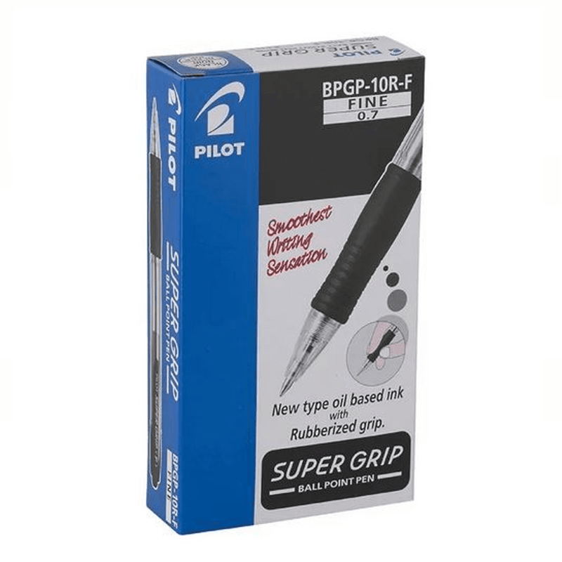 Pilot Super Grip Retractable Ballpoint Pen Fine 0.7mm Black BPGP-10R-F-B Box 12 BPGP10RFB/623130 (Box 12) - SuperOffice