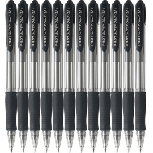 Pilot Super Grip Retractable Ballpoint Pen Medium 1.0mm Black Box 12 BPGP10RMB (Black Med Box 12) - SuperOffice