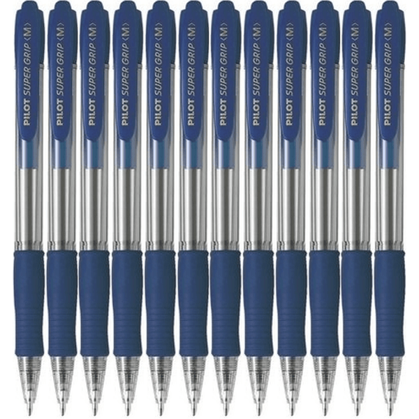 Pilot Super Grip Retractable Ballpoint Pen Medium 1.0mm Blue Box 12 BPGP10RML (Blue Med Box 12) - SuperOffice