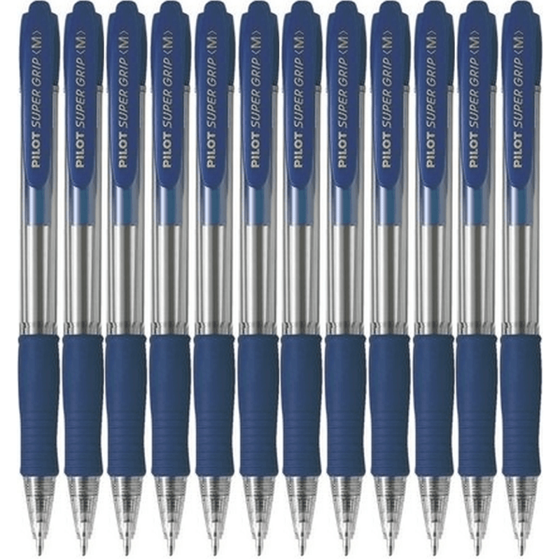Pilot Super Grip Retractable Ballpoint Pen Medium 1.0mm Blue Box 12 BPGP10RML (Blue Med Box 12) - SuperOffice