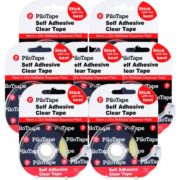 Pilotape Premium Sticky Tape In Dispenser 18mm x 33m Pack 7 306246 (7 Pack) - SuperOffice