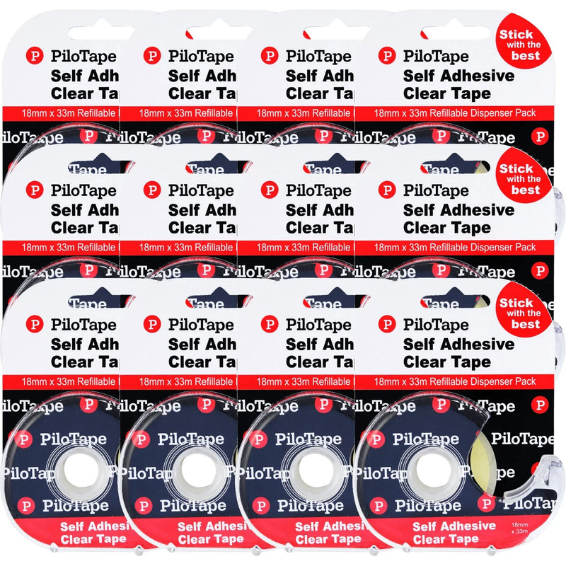 Pilotape Premium Sticky Tape In Dispenser 18mmx33m Pack 12 306246 (12 Pack) - SuperOffice