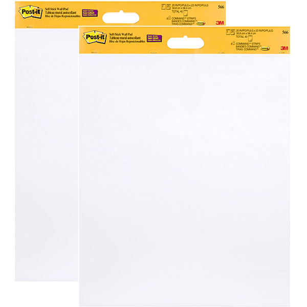 Post-It 566 Super Sticky Wall Hanging Pad 508x609mm White Pack 2 70005016491 (Twin Pack) - SuperOffice