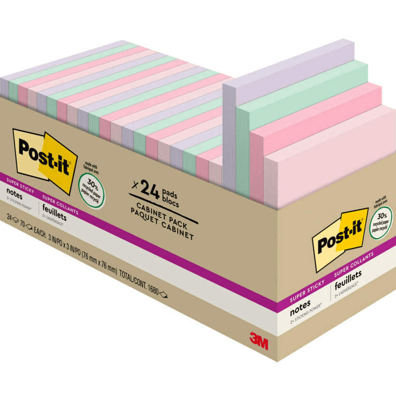 Post-It 654-24NH-CP Recycled Super Sticky Notes 76x76mm Wanderlust Pastels Collection Pack 24 Pads 70005250470 - SuperOffice