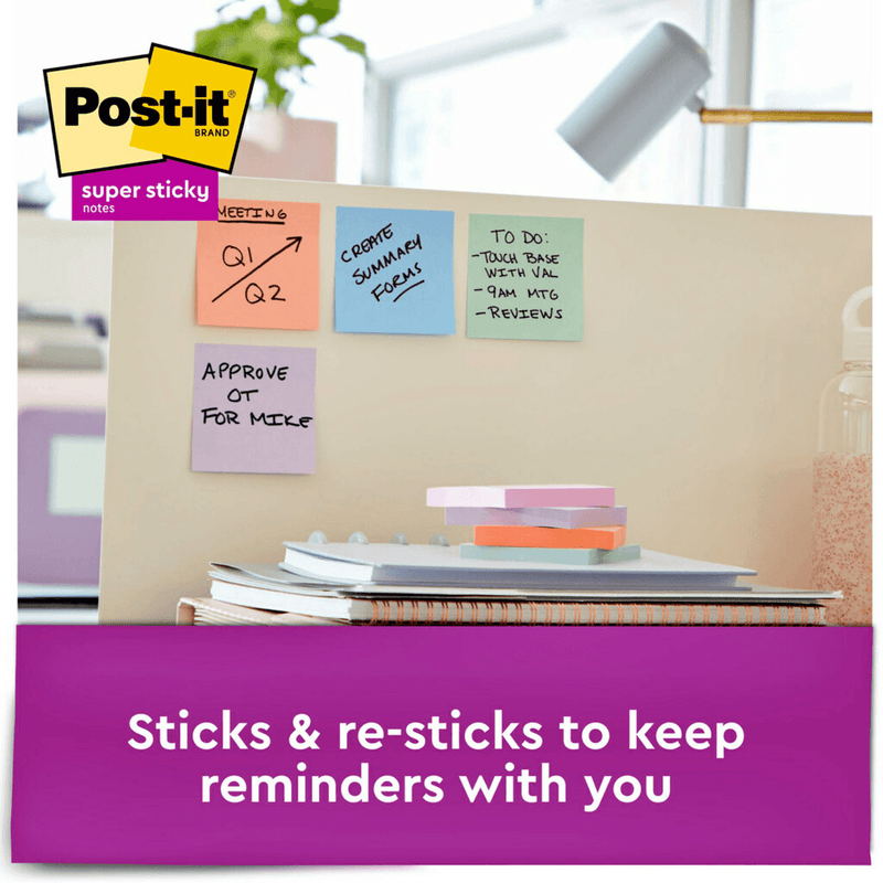 Post-It 654-24NH-CP Recycled Super Sticky Notes 76x76mm Wanderlust Pastels Collection Pack 24 Pads 70005250470 - SuperOffice