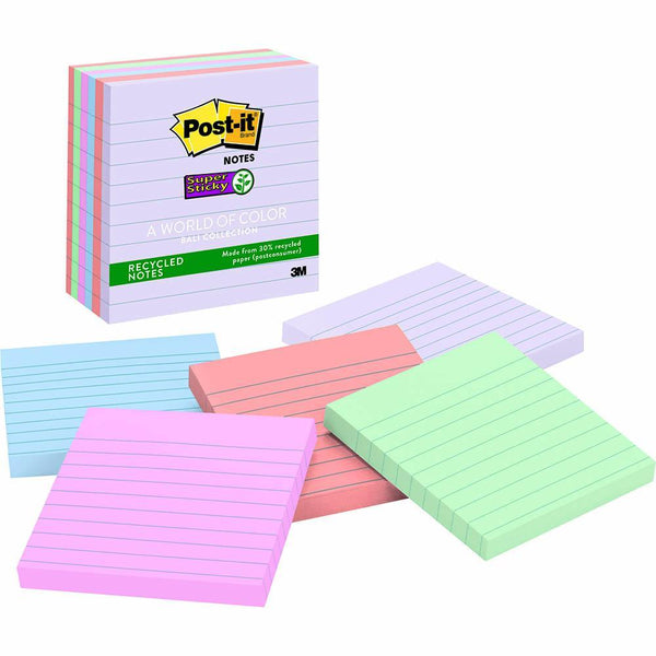 Post-It 675-6Ssnrp Recycled Super Sticky Lined Notes 98 X 98Mm Bali Pack 6 70005250744 - SuperOffice