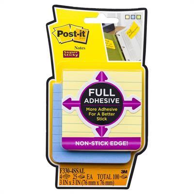 Post-It F330-4Ssal Super Sticky Full Adhesive Lined Notes 76 X 76Mm Pastel Pack 4 70005252559 - SuperOffice