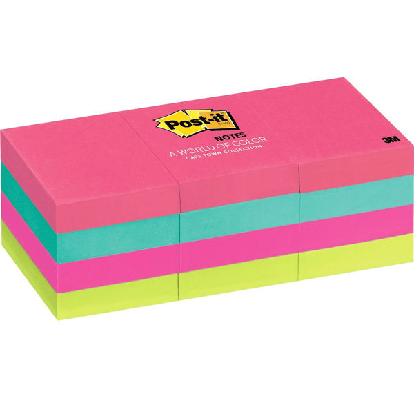 Post-It Mini Sticky Notes 36x48mm Capetown Colours Assorted Pack 12 Pads 70005248904 (1 Pack) - SuperOffice