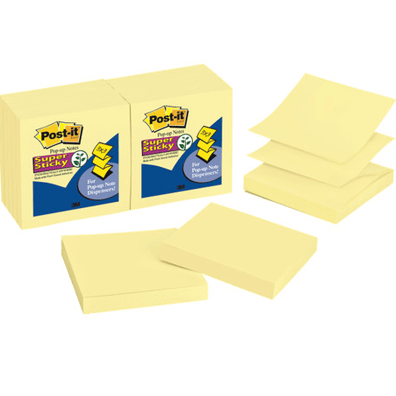 Post-It R330-12SSCY Super Sticky Pop-Up Notes 75x75mm Yellow Pack 12 Pads 70071419595 - SuperOffice