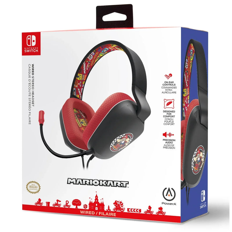 PowerA Wired Stereo Headset Headphones Nintendo Switch Mario Kart Rivals Black Red NSHS0398-01 - SuperOffice