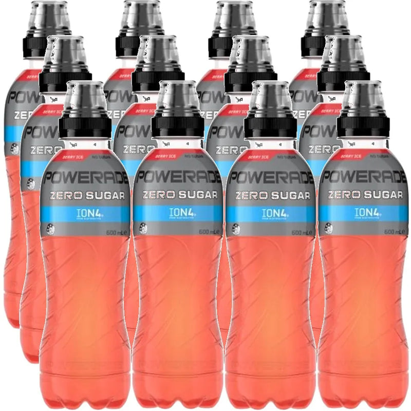 Powerade Berry Ice Zero Sugar ION4 Sports Drink Electrolytes 600ml Pack 12 Carton Bulk 339145 (Berry Ice Zero) - SuperOffice