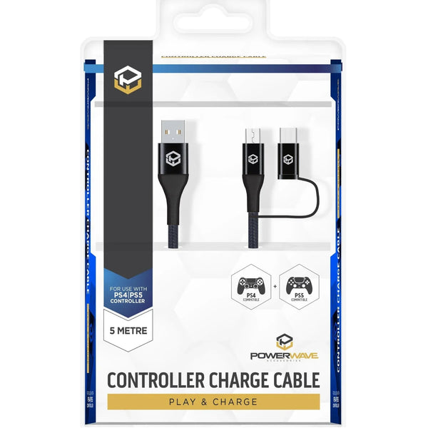 Powerwave PS5/PS4 5m Controller Charge Charging Cable USB-A/C/Micro 160273 - SuperOffice