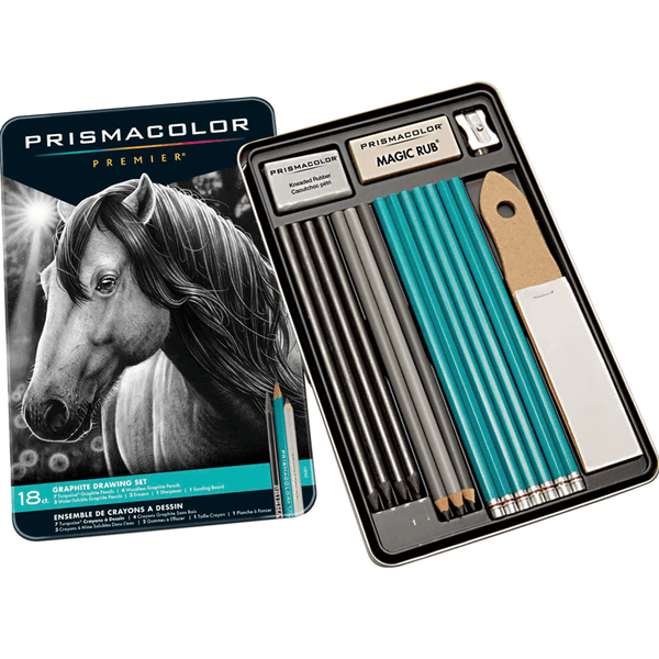 Prismacolor 18pc Graphite Sketching Pencils Eraser Sharpener Tin Set 24261 - SuperOffice