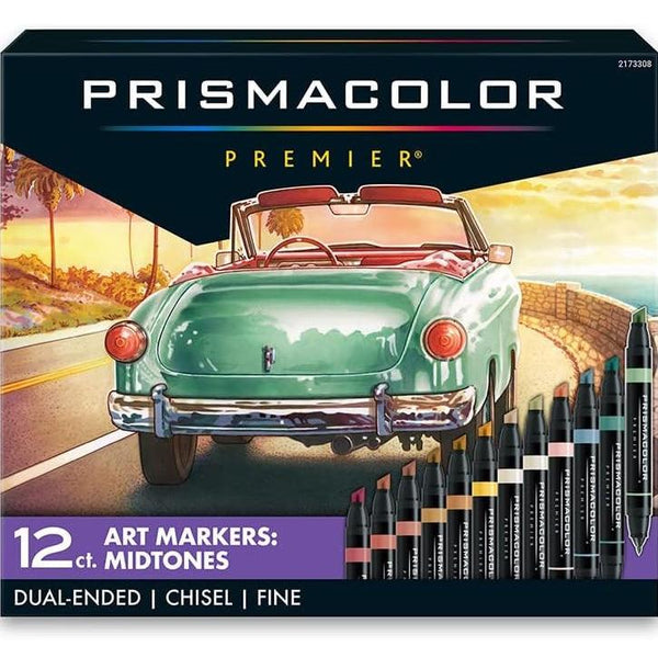 Prismacolor Premier Double Sided Mid Tones Art Markers Brush Chisel Tip Dual End 12 Pack PM2173308 - SuperOffice