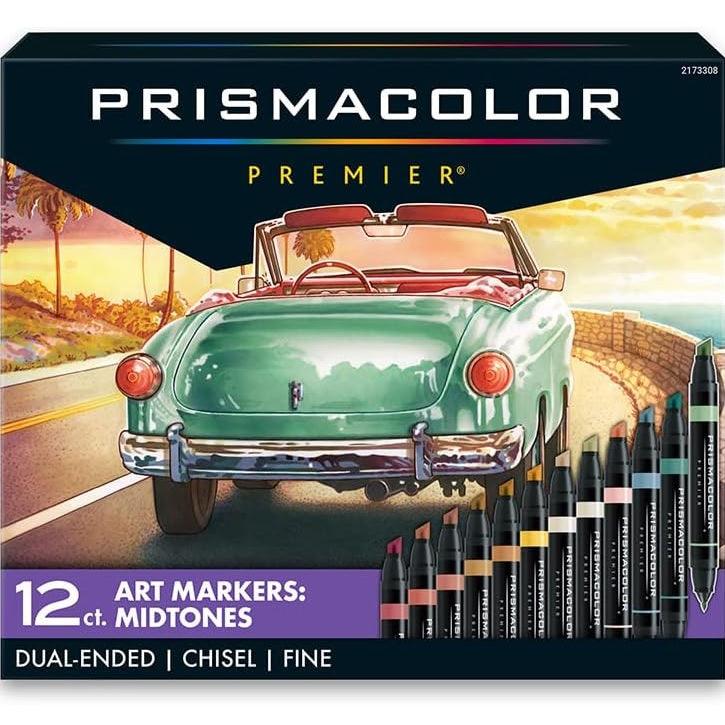 Prismacolor Premier Double Sided Mid Tones Art Markers Brush Chisel Tip Dual End 12 Pack PM2173308 - SuperOffice