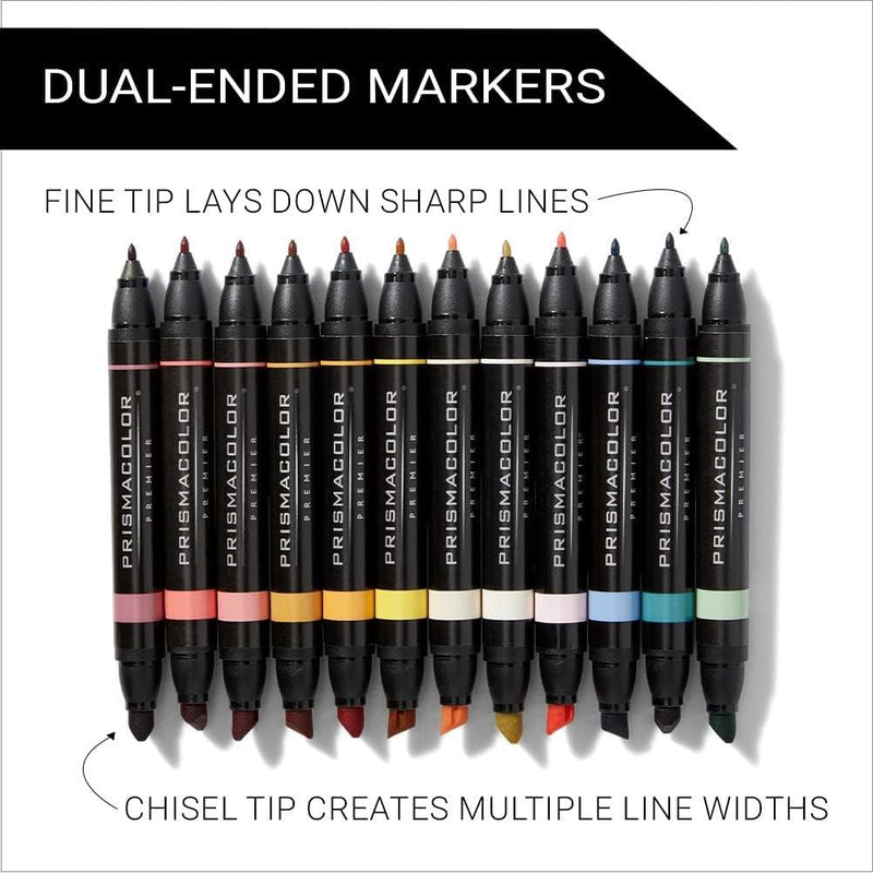 Prismacolor Premier Double Sided Mid Tones Art Markers Brush Chisel Tip Dual End 12 Pack PM2173308 - SuperOffice