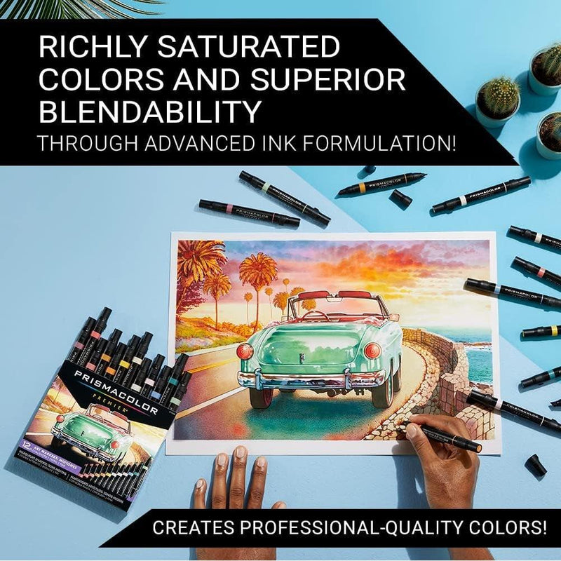 Prismacolor Premier Double Sided Mid Tones Art Markers Brush Chisel Tip Dual End 12 Pack PM2173308 - SuperOffice