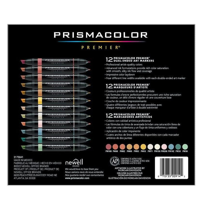 Prismacolor Premier Double Sided Mid Tones Art Markers Brush Chisel Tip Dual End 12 Pack PM2173308 - SuperOffice