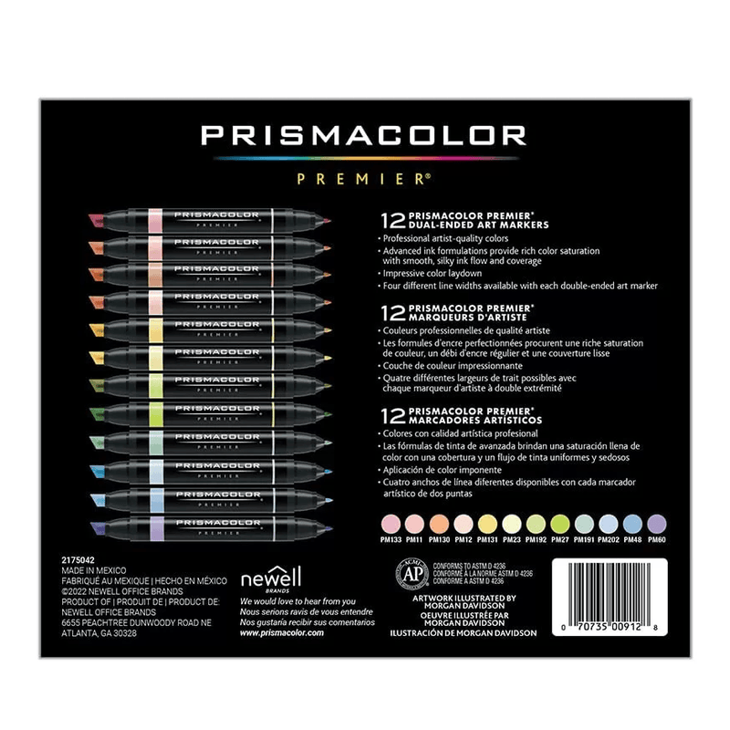 Prismacolor Premier Double Sided Pastel Art Markers Brush Chisel Tip Dual End 12 Pack PM2173306 - SuperOffice